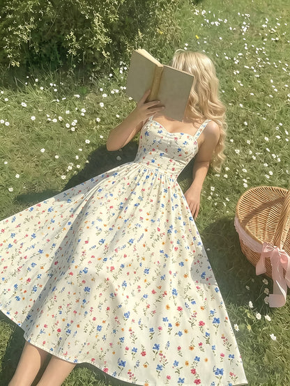 Women's Premium Floral Tie Strap Midi Dress