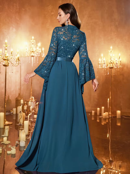 Royal Sequin Lace Evening Gown