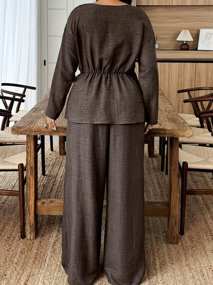 Women's Premium Textured Top & Wide Leg Pants Set
