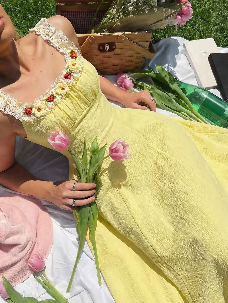 Women's Vintage Floral Puff Sleeve Midi Dress