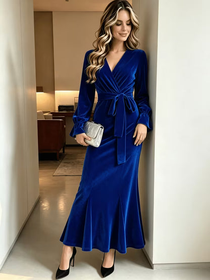 Women's Velvet Mermaid Maxi Dress | Elegant V-Neck Evening Gown