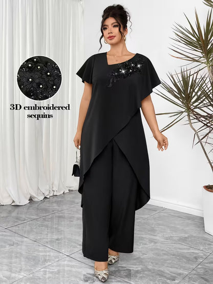 Luxury Rhinestone Lace Plus-Size Set