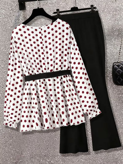 Plus Size Polka Dot Tie-Front 2-Piece Set