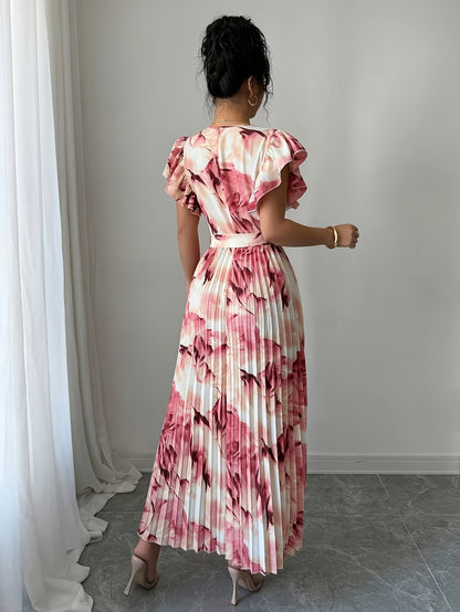 Women’s Floral Printed Pleated Maxi Dress