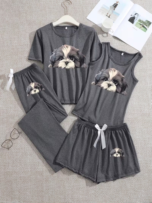 Pack of 4 Women's Soft Cotton Printed Nightwear Set