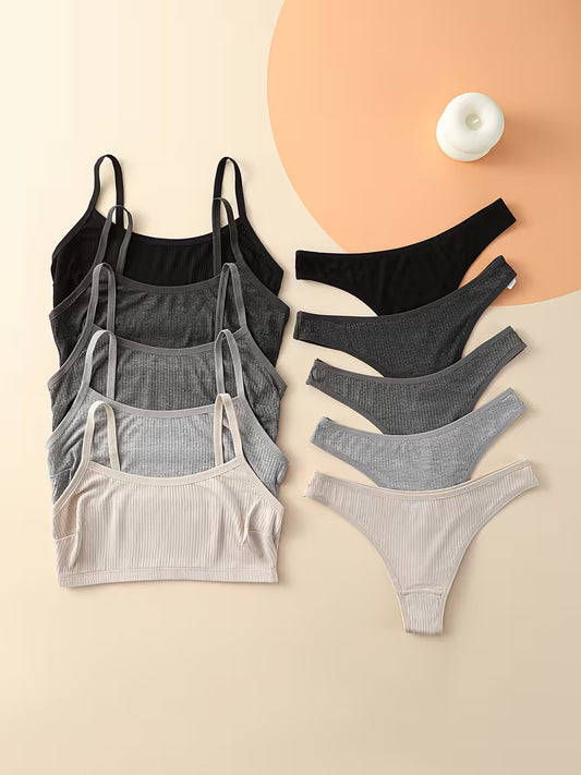 Pack of 5 Women's Bra & Panty Set – Soft Comfortable Everyday Lingerie Combo