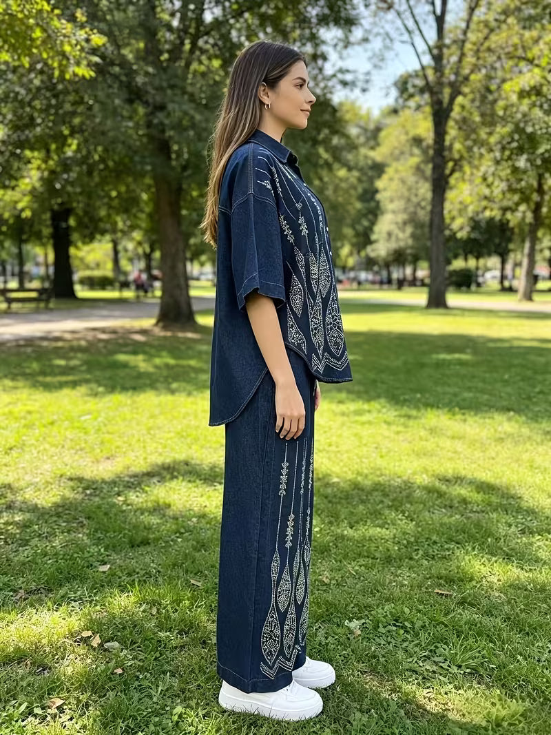 Women's Premium Embroidered Denim Co-Ord Set