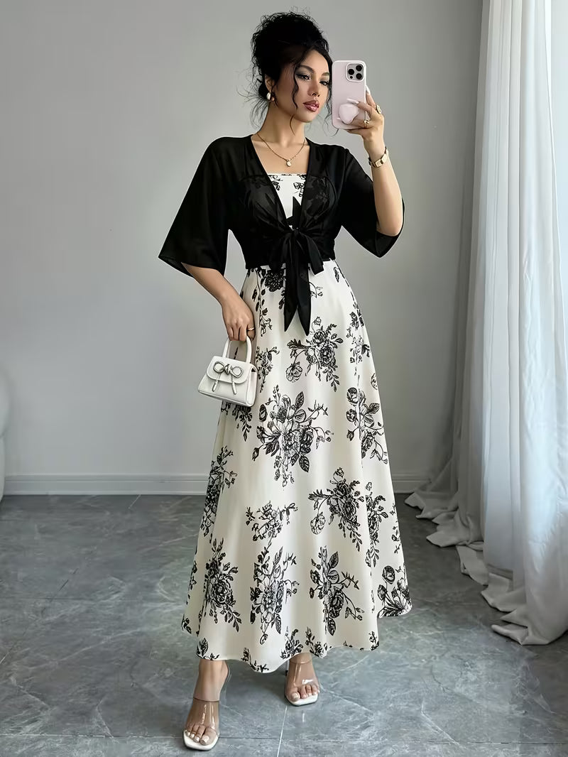 Women's New Summer Fashion Printed 2pcs Dress Set