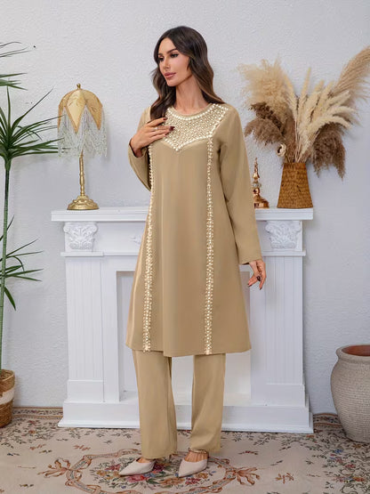 Luxury Pearl Sequin Abaya 2-Piece Set