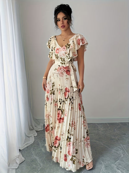 Women’s Floral Printed Pleated Maxi Dress