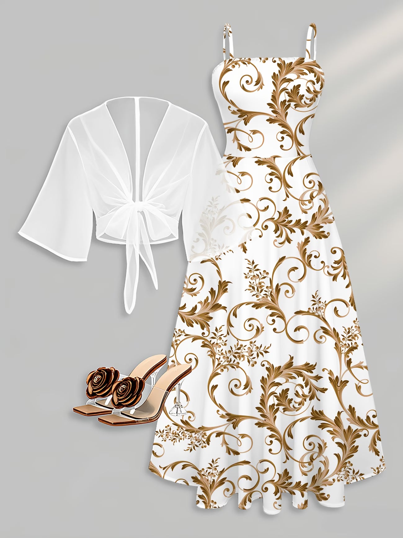 Golden Floral Scroll Elegance Dress Set