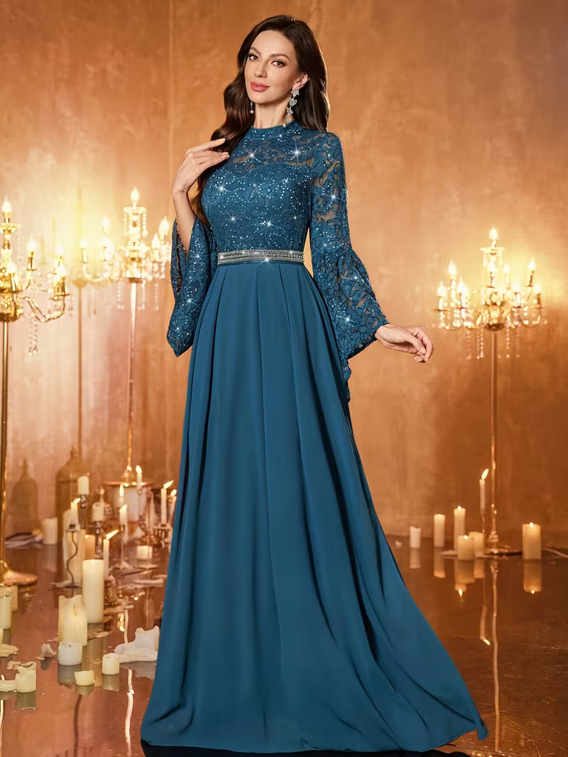 Royal Sequin Lace Evening Gown