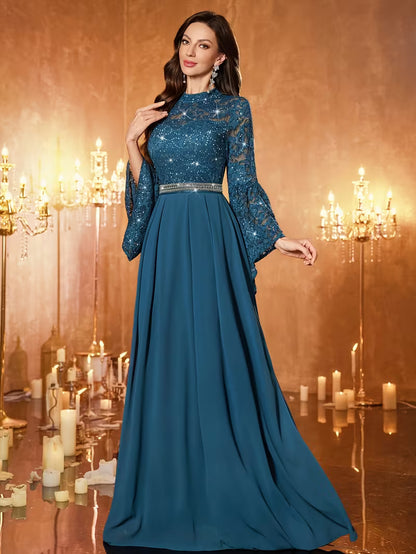 Royal Sequin Lace Evening Gown