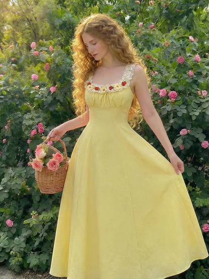 Women's Vintage Floral Puff Sleeve Midi Dress
