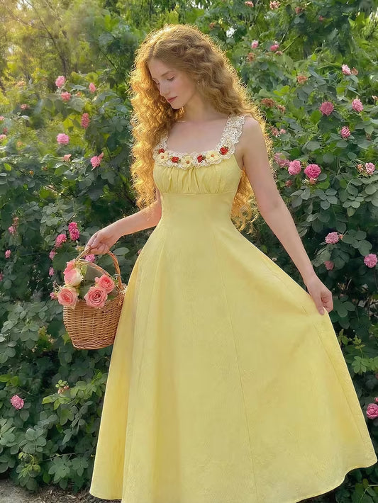 Women's Vintage Floral Puff Sleeve Midi Dress