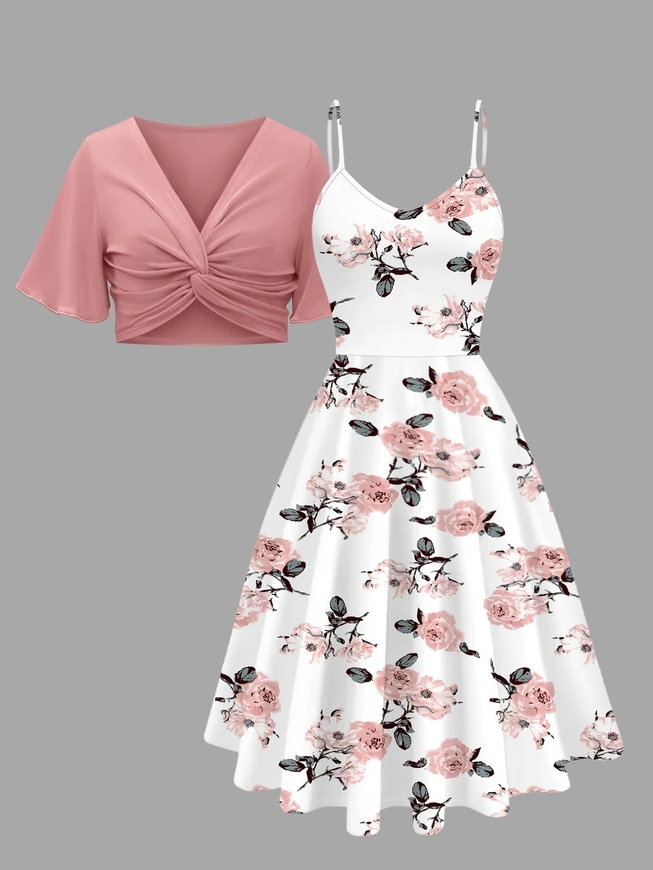Floral Dress & Cardigan Set