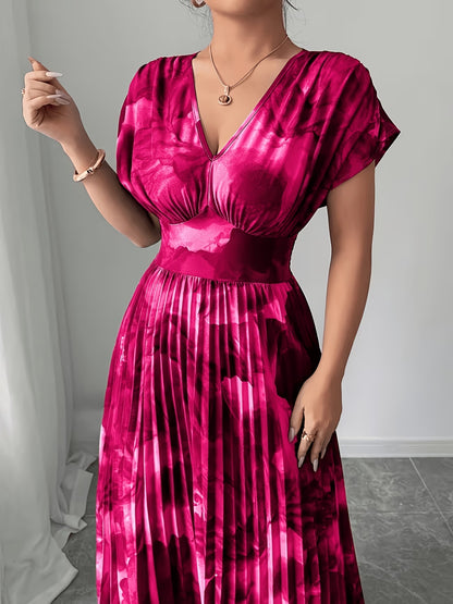 Women’s Floral Printed Pleated Maxi Dress
