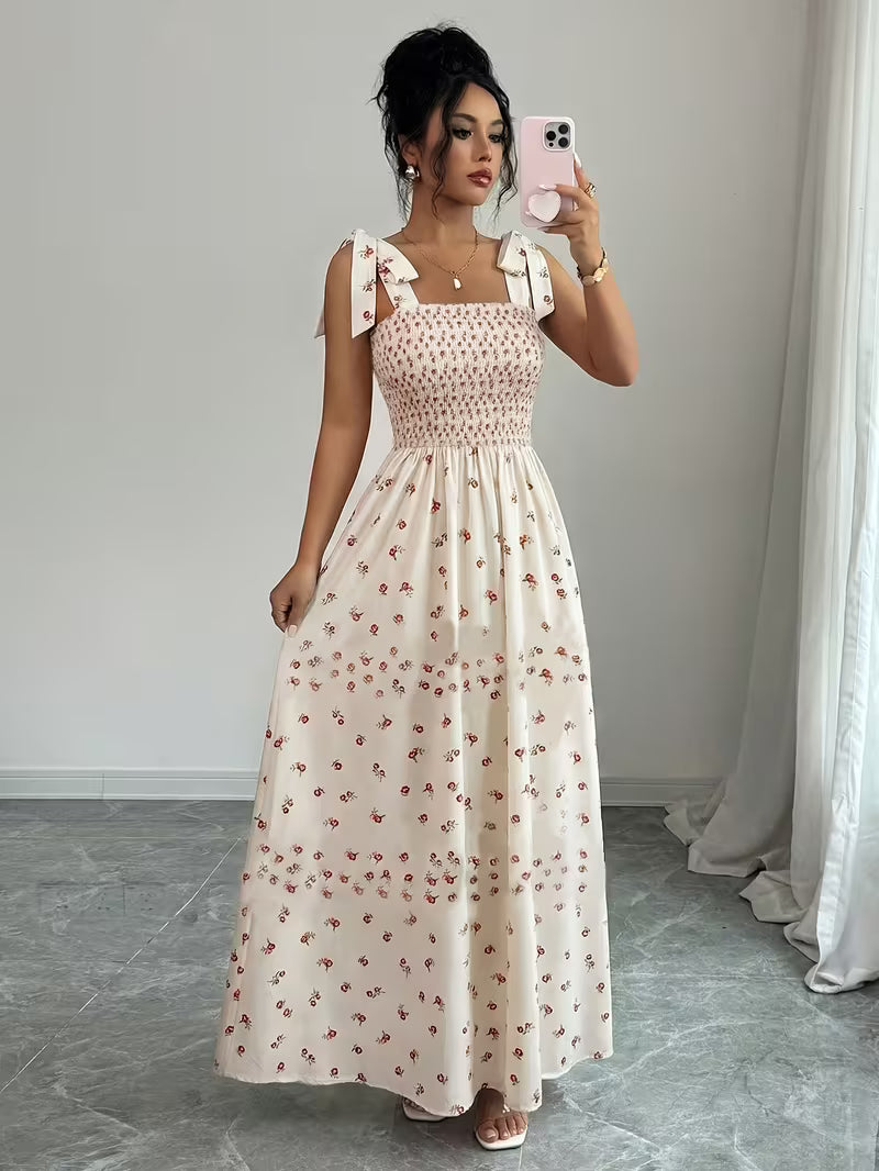 Women's Premium Floral Tie Strap Midi Dress