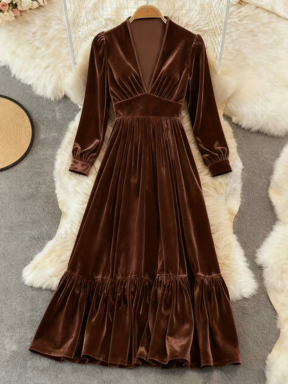 Women's Velvet Mermaid Maxi Dress | Elegant V-Neck Evening Gown