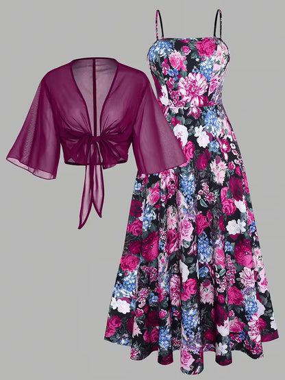 Women's New Summer Fashion Printed 2pcs Dress Set