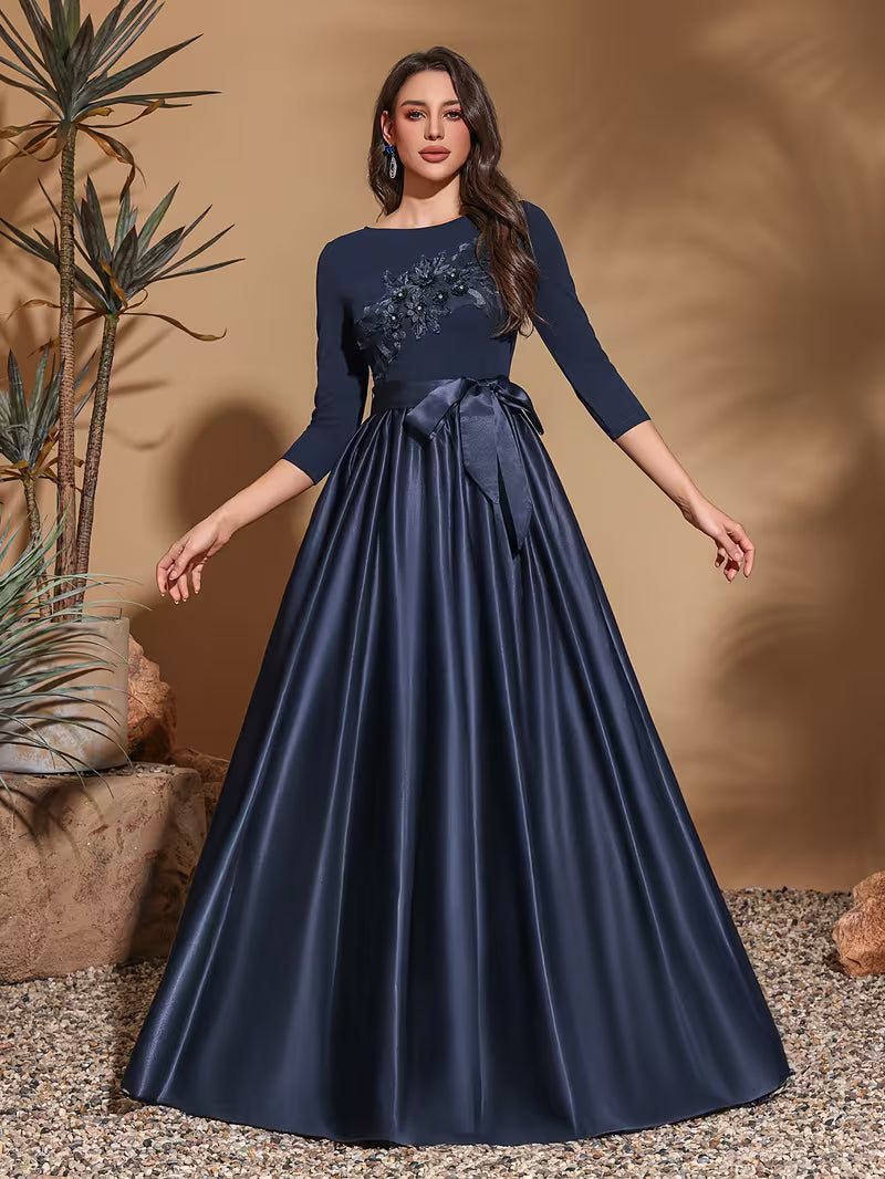 Elegant Bow Belt Mid-Length Evening Dress