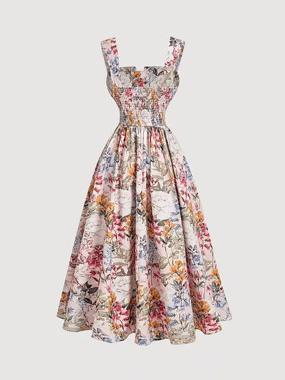 Women's Premium Floral Tie Strap Midi Dress