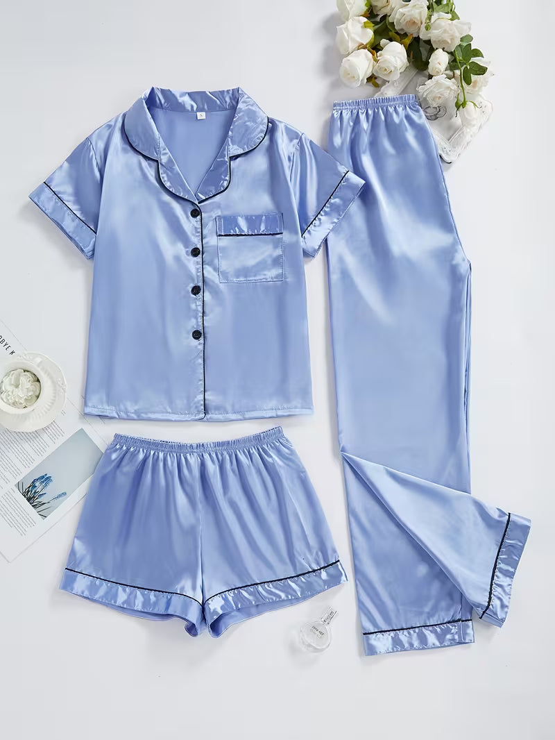 Women's Luxe Satin 3-Piece Sleepwear Set