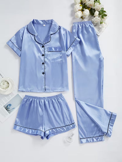Women's Luxe Satin 3-Piece Sleepwear Set