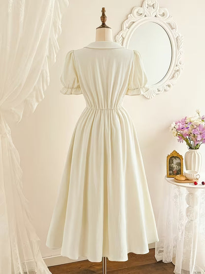Women's Vintage Floral Puff Sleeve Midi Dress