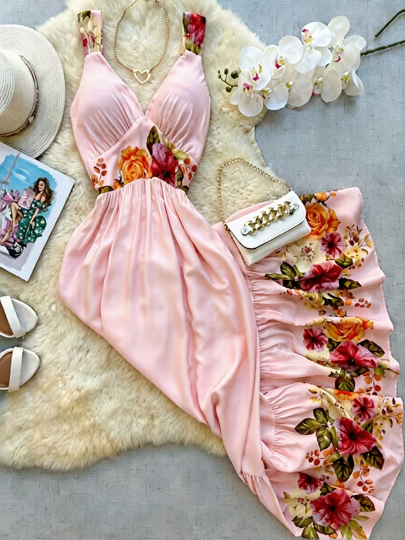 Women's Floral V-Neck Vacation Dress