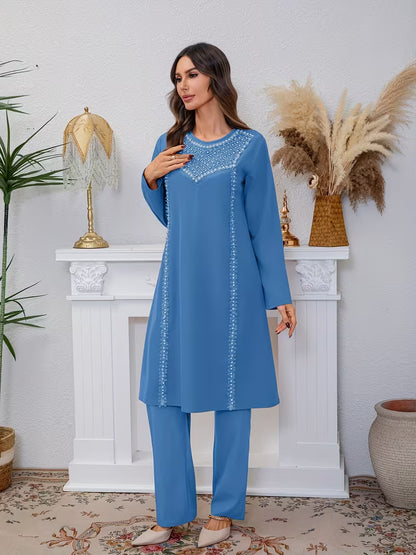 Luxury Pearl Sequin Abaya 2-Piece Set