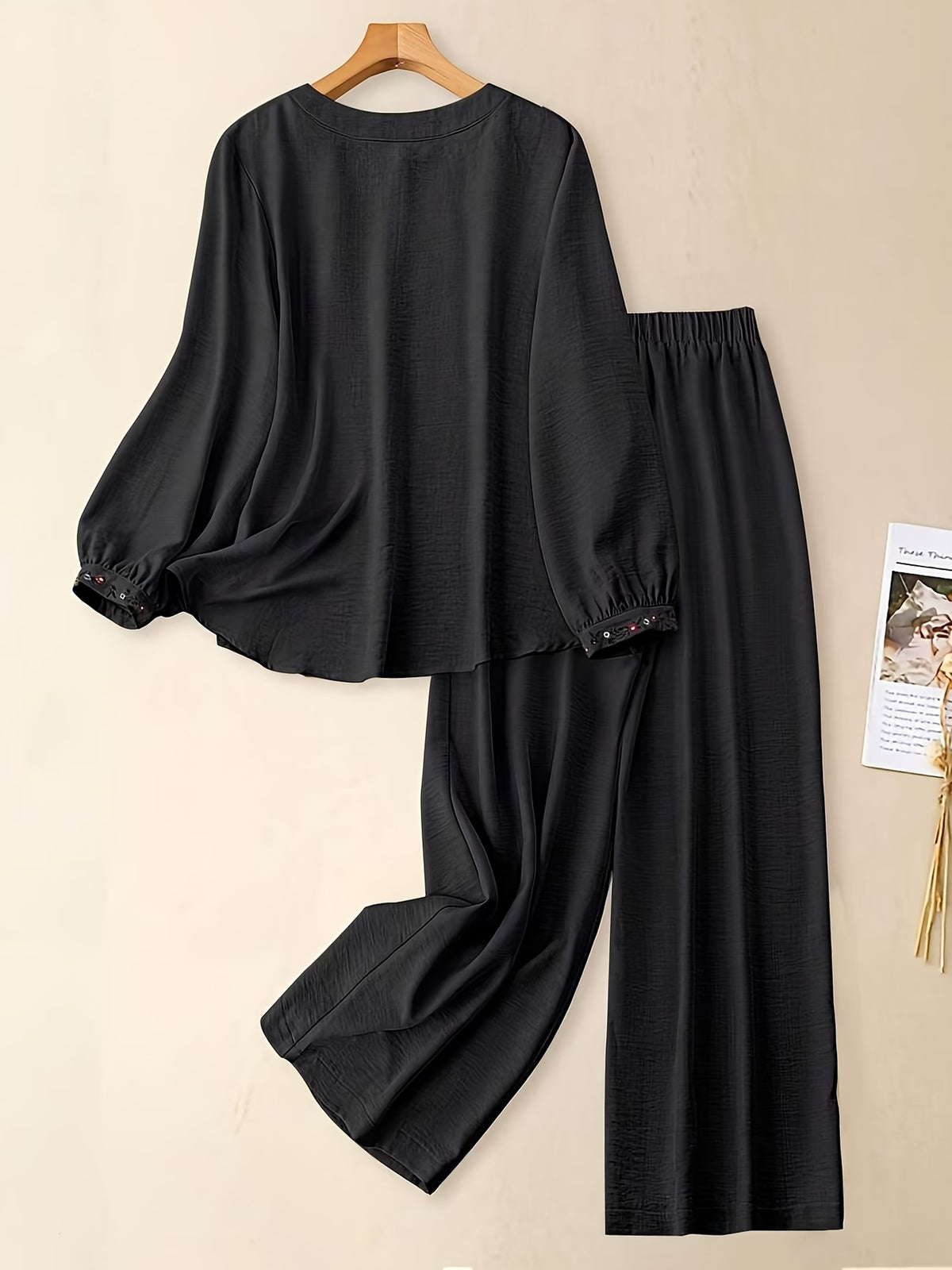 Women’s Solid Button-Down Shirt & Pant Set