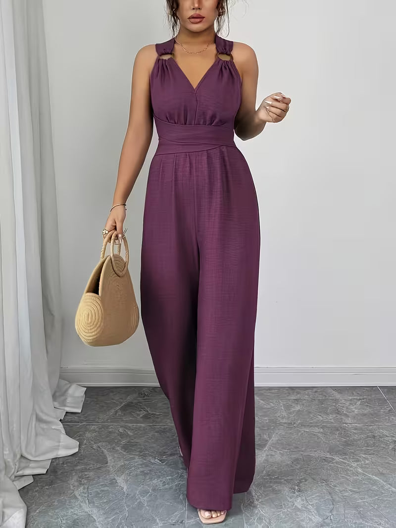 Elegant Cross-Back Wide Leg Jumpsuit for Women – Sleeveless Backless Casual Party Romper