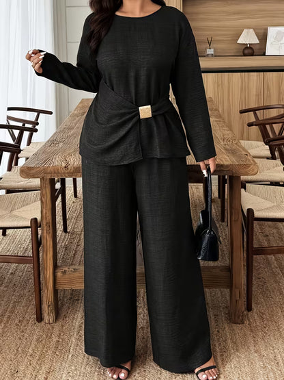 Women's Premium Textured Top & Wide Leg Pants Set