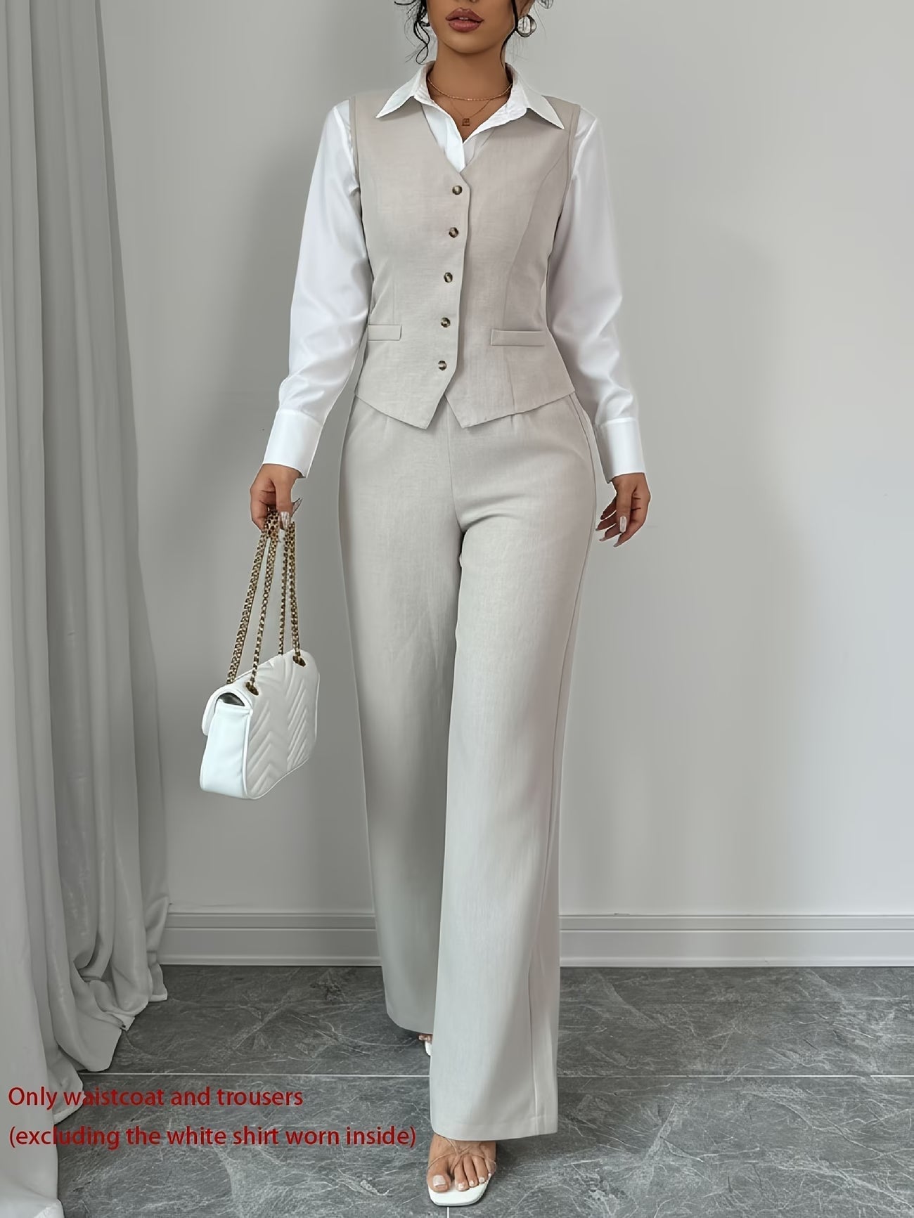 Women's Sleeveless Waist-Cinched Vest & Wide-Leg Pants Two-Piece Set