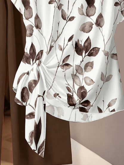 Women's Floral Print Tie-Front Shirt & Wide-Leg Pants Two-Piece Set