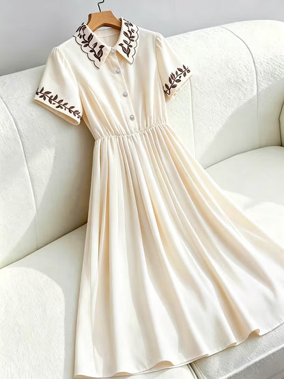 Women's Vintage Floral Puff Sleeve Midi Dress