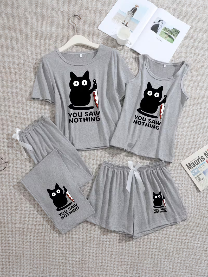 Pack of 4 Women's Soft Cotton Printed Nightwear Set