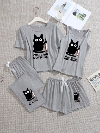 Pack of 4 Women's Soft Cotton Printed Nightwear Set