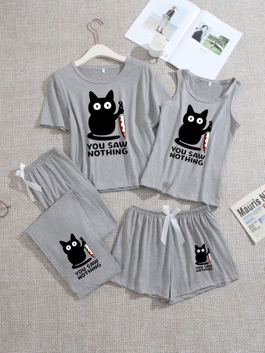 Pack of 4 Women's Soft Cotton Printed Nightwear Set