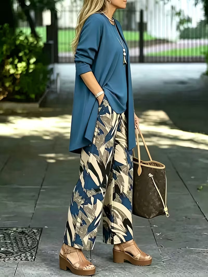 Women's 3-Piece Printed Co-Ord Set | Cardigan, Tank Top & Wide-Leg Pants