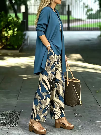 Women's 3-Piece Printed Co-Ord Set | Cardigan, Tank Top & Wide-Leg Pants
