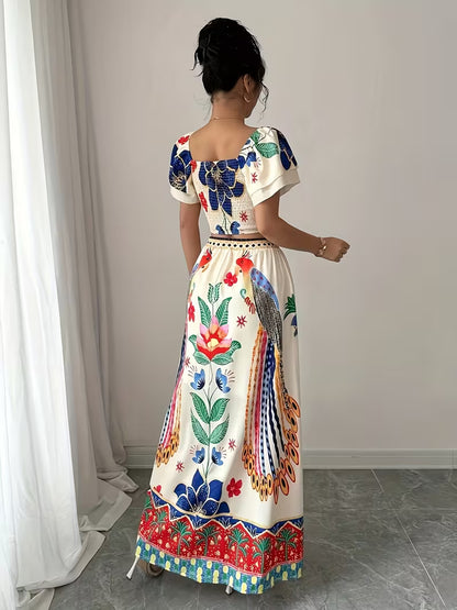Women's Premium Printed Crop Top & Maxi Skirt Set