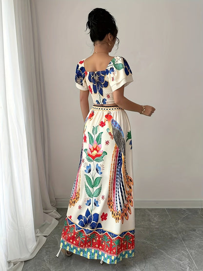 Women Summer Floral Top + Long Skirt Set