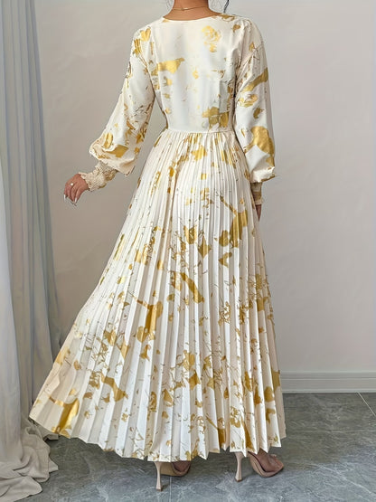 Women’s Floral Printed Pleated Maxi Dress