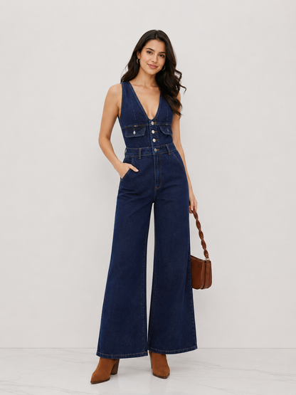 Women's Premium Sleeveless Denim Jumpsuit