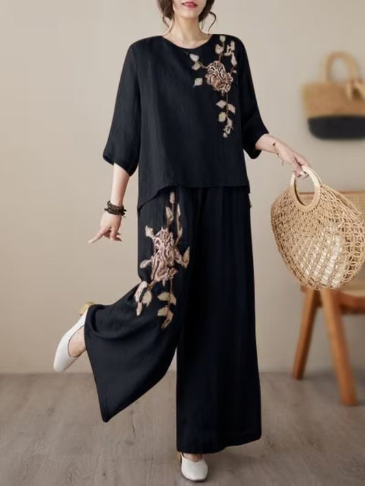 Women's Floral Printed Loose Fit Outfit Set