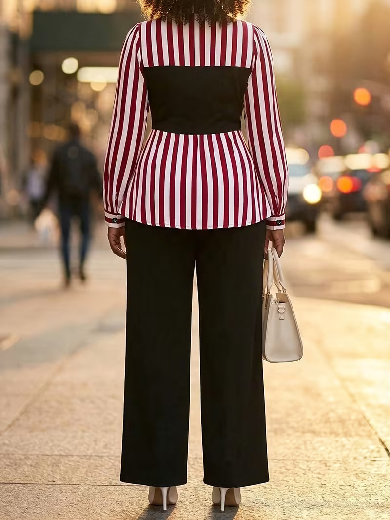 Women's Elegant Long Sleeve Top & Pants Set