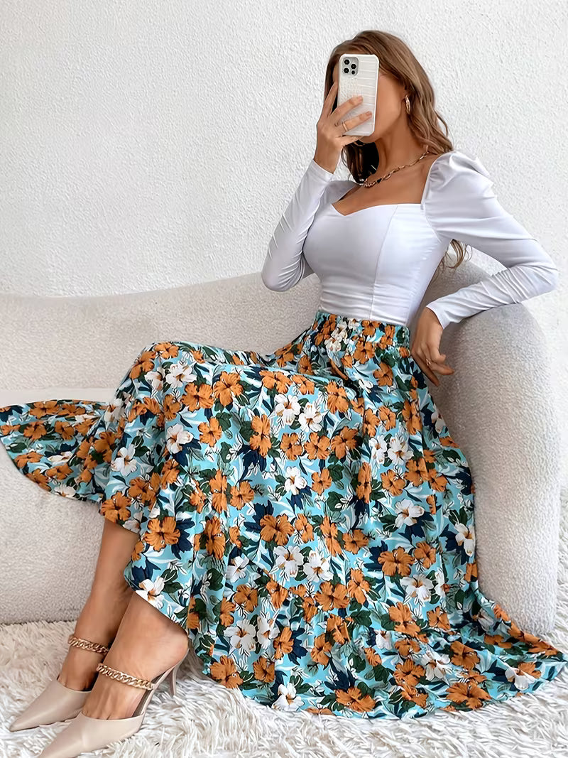 Women's Premium Printed Crop Top & Maxi Skirt Set