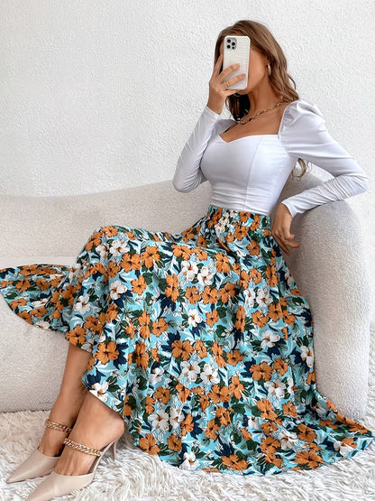 Women's Premium Printed Crop Top & Maxi Skirt Set